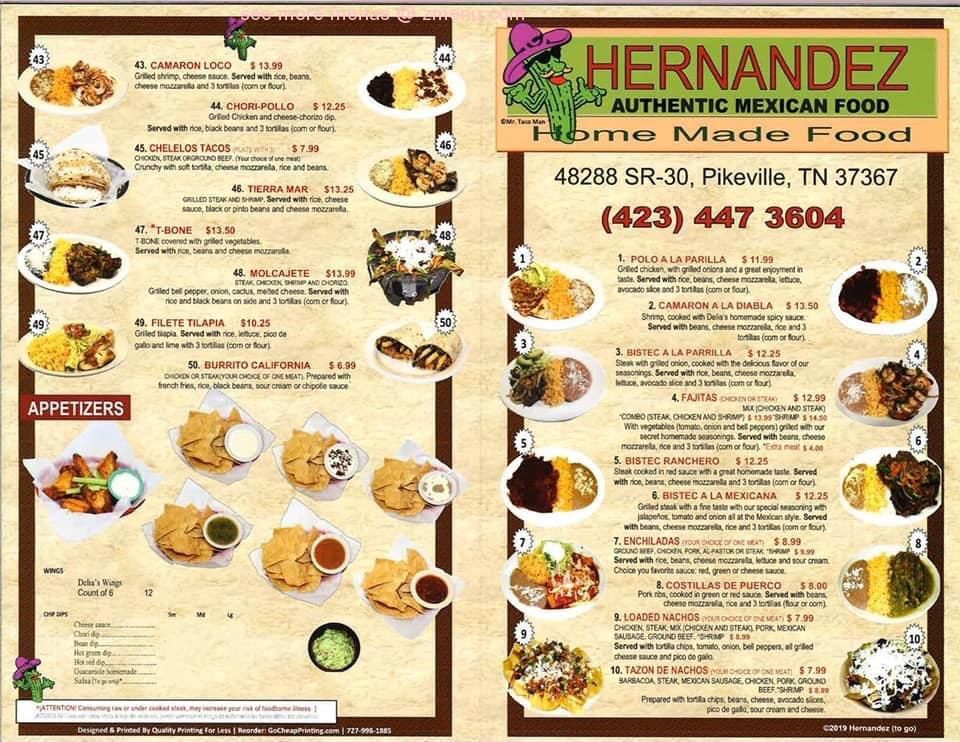 Explore the Hernandez Mexican Food Menu: Authentic Mexican Delights in Pikeville, TN